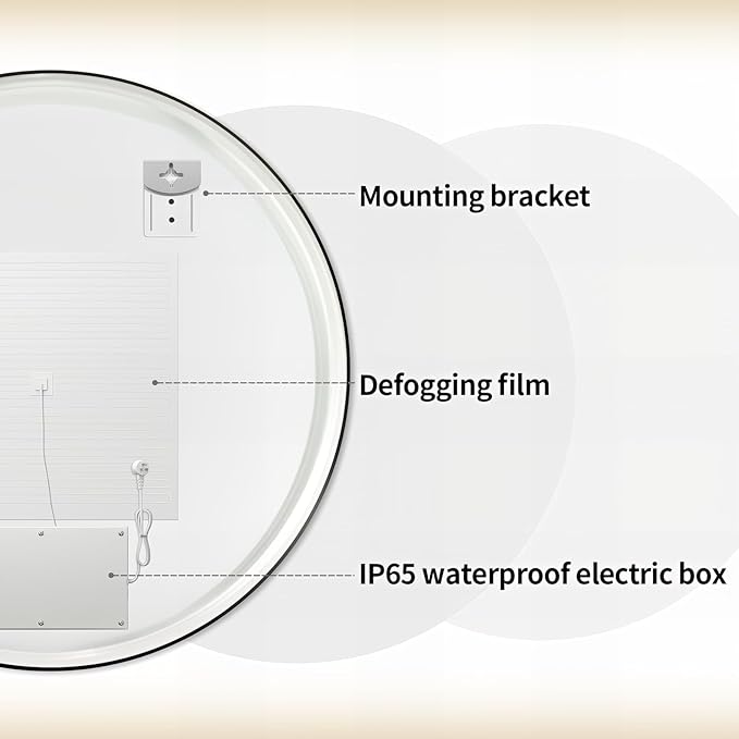 32" LED Backlit Bathroom Vanity Mirror, Wall Mounted Round Makeup Shaving Mirror with 45° Beveled Metal Frame Design, HD Waterproof&Explosion-Proof Smart Mirror, Memory Function, Black