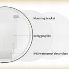 36" Round LED Bathroom Mirror, Wall Mounted Backlit Vanity Mirror with 45° Beveled Frame Lighted Mirror for Bedroom, Fog Free 3-Color Dimmable Lights Memory Function, Black