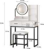 Vabches Makeup Vanity with Round Mirror and Lights, White Vanity Makeup Table with Charging Station, Small Vanity Table for Bedroom, 3 Lighting Modes, 31.5in(L)
