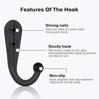 Coat Hooks-52 Pack Farmhouse Hooks with 104Pcs Screws, Black Decorative Rustic Coat Hooks Rack, Wall Mounted Single Prong Robe Hook, Vintage Organizer Hanging Wire Hook Clothes Hanger