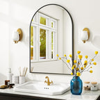 VooBang Arched Wall Mirror, 24 x 36 inch Arch Bathroom Mirror, Wall Mounted Vanity Mirror with Arch Metal Frame, Modern Bathroom Vanity Mirror for Bedroom, Living Room, Hanging or Leaning, Black