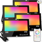 MELPO LED Flood Light Outdoor 800W Equivalent 8000LM Smart RGB Landscape Lighting with APP Control, DIY Scenes - Timing - Warm White 2700K - Color Changing Uplight, IP66 Waterproof US Plug (4Pack)