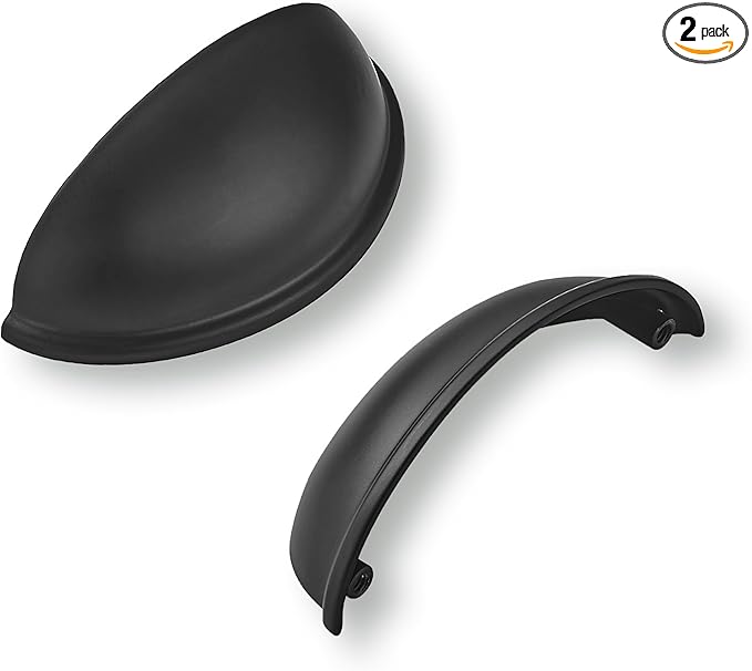 khtumeware 2 Pack 3" Drawer Pulls Matte Black Cabinet Cup Pulls Kitchen Hardware Cabinet Handles Drawer Handles Knobs 3 inch Hole Center