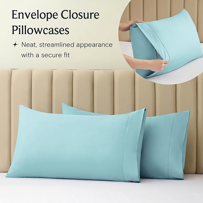 LuxClub 3 PC Sheet Bed Sheets Deep Pockets Wrinkle Free-Kids-Fitted Sheets Machine Washable Hotel Bedding Silky Soft - Aqua Twin XL