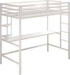 Novogratz Maxwell Metal Twin Loft Bed with Desk & Shelves, Off White/Off White