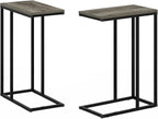 Furinno CAMNUS Side Table Set of 2, C-Shape Sofa End Table for Couch, Metal Frame Night Stand, Bedside Table, for Living Room, Bedroom, French Oak Grey