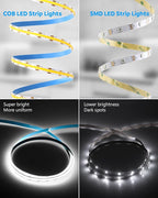 Aclorol 12 Volt Led Strip Lights COB 16.4ft Led Strip Lights for Bedroom 6000K Daylight White CRI85+ Flexible LED Tape Light for Kitchen Party Cabinet 320Leds/m(Power Supply&LED Dimmer Not Included)