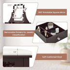 CHARMAID Vanity Desk with Mirror and Lights, Makeup Vanity Table with 5 Storage Drawers, 3 Color Lighting Modes, Adjustable Brightness, Modern Bedroom Dressing Table with Vanity Stool, Espresso