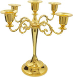 Metal Candle Holder，5 Arms Gold Candle Holders for Pillar Candles（10.6 inch Tall Candlestick Holders, for 1/2-1 inch Taper Candles Diameter Each）,Candelabra Centerpiece Decoration