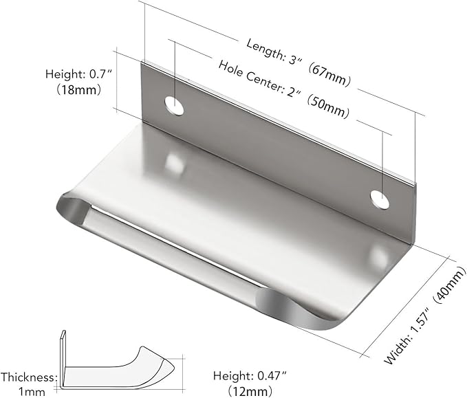 Ravinte Hardware 12 Pack Silver Cabinet Handles, 3 Inch (76mm) Finger Edge Pulls, 2 Inch Hole Center, Finger Pulls for Cabinets