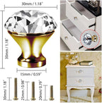 30mm Kitchen Cabinet Knobs Drawer Pull Handle Hardware, Crystal Clear Glass Round Diamond Shape Dresser Closet Bi-fold Door Bathroom Cupboard Desk Nightstand Furniture Decorative Drawer Knobs （8PCS）