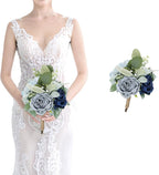 Wedding Artificial Bridesmaid Bouquet - 7 Inch Pre-Made Silk Bridesmaids Flowers Bouquet Small Bridal Bouquet for Bridesmaid for Rustic Vintage Wedding Ceremony Anniversary -Navy Blue
