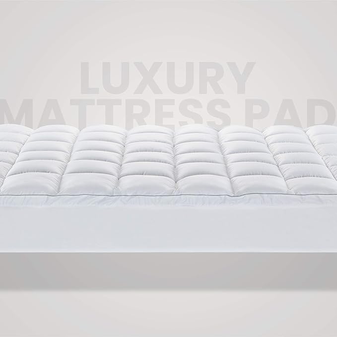 SLEEP ZONE Queen Size Cotton Mattress Pad, Machine Washable Mattress Protector Cover, Soft Cotton Top Cooling Mattress Topper Fits 8-21 inch Deep Pocket, Queen