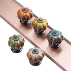 5 Pack Vintage Ceramic Pumpkin Cabinet Knobs, Kitchen Cabinet Drawers Dresser Cupboard Pull Handles Door Pulls with 5 Kinds of Screws (Leopard Print -Orange)