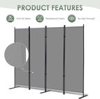 RANTILA 4 Panel Room Divider, 6 FT Folding Privacy Screen with Wide Feet, Freestanding Partition for Room Separation, Portable Room Divider Panel, 89" W x 71" H, Grey