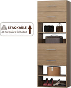 ROOMTEC 19.5" 2 Drawer Short Tower Closet Unit, Modular Closet System with Drawers and Shelf, Wardrobe Organizer for Bedroom or Walk-in Closet, Wall Mounted, Customizable Clothes Storage Unit, Wood