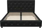 DHP Dakota Upholstered Platform Bed with Diamond Button Tufted Headboard and Footboard, No Box Spring Needed, Full, Black Faux Leather