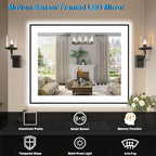 40"x32" Framed Bathroom Mirror with Lights, Motion Sensor Black Vanity Mirror Wall Mounted with 1.97" Front Light Source & Backlit, 3 Colors Dimmable Anti-Fog, Tempered Glass, HD Reflection
