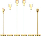Gold Taper Candle Holders, Set of 6 Gold Candlestick Holders Taper Candle Holders fits 3/4" Thick Pillar Candle Led Modern Metal Candles, Elegant Stands Decorative Table Candle Holder