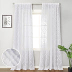MYSKY HOME Pom Pom White Sheer Curtains for Bedroom Girls Room Curtains for Nursery Kids Light Filtering Boho Window Drapes, Rod Pocket, 52 x 95 Inches, 2 Panels