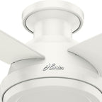 Hunter 52 inch Indoor Ceiling Fan No Light with Remote Control - White Modern Ceiling Fan without Light, Low Profile Mount, 4 Blades, For Bedroom, Living Room, or Kitchen - Dempsey 59248, Fresh White
