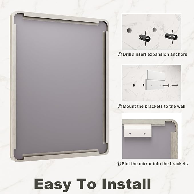 36x36 Inch Brushed Nickel Bathroom Mirror, Square Brushed Silver Metal Framed Wall Mirror, Rounded Corner Rectangle Modern Vanity Mirror, Tempered Glass, Anti-Rust, Shatterproof (Horizontal/Vertical)