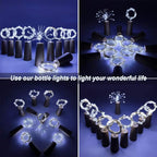 YJFWAL 24Pack 20LED Wine Bottle Lights with Cork, Cork Shape Silver Copper Wire Fairy Mini String Lights Fairy Lights Battery Operated for DIY, Party, Wedding, Christmas, Halloween Decor (Cool White)