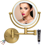 Hardwired Bathroom Wall Mounted Makeup Mirror with Lights and Magnification, 1X/5X Double-Sided for Exquisite Make-up, Extendable Adjustable Angle, No Bending Over Design, Antique Brass