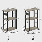 TUTOTAK Small Narrow Side Table with Charging Station, Skinny End Table for Small Spaces, Slim Nightstand with USB Ports and Outlet, Sofa Beside Table with Wheels, Greige TB01BG046