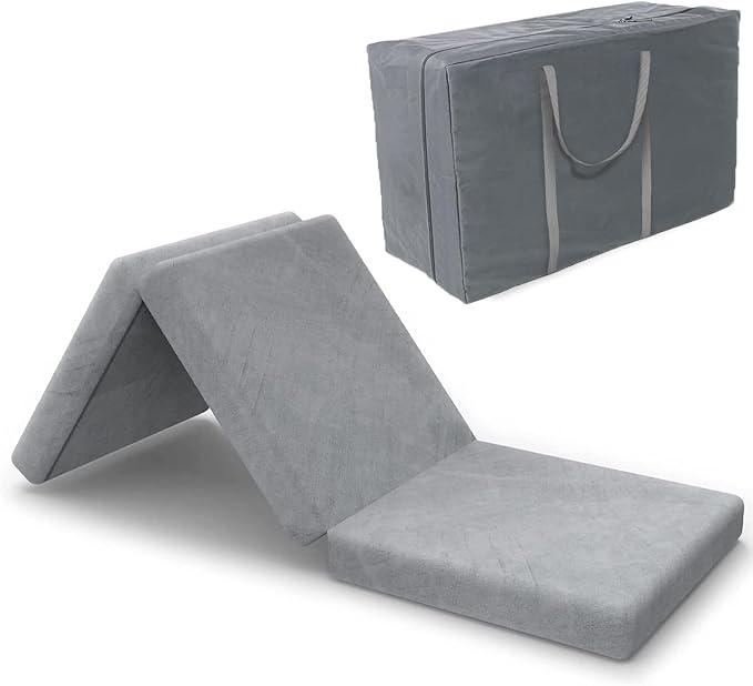SINWEEK Tri-Folding Mattress Foam Topper 38 x 75 x 4 Inch Folding Pad with Removable Cover