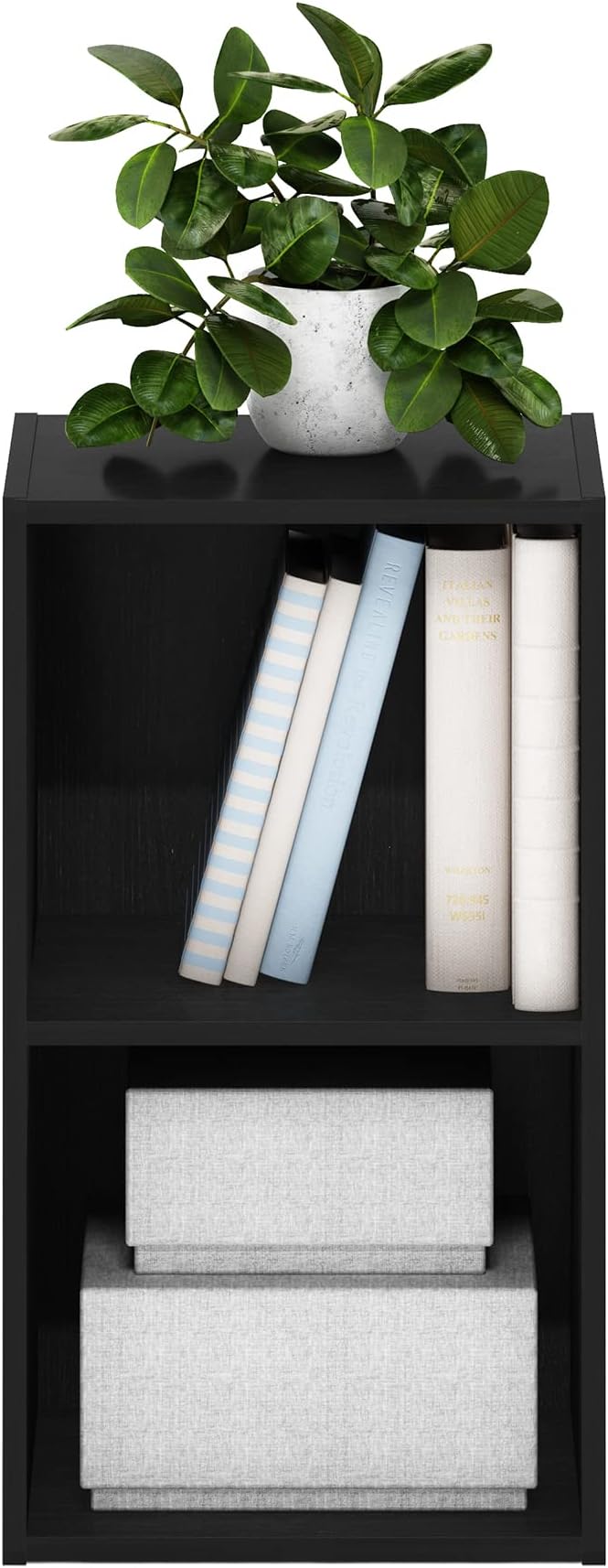 Furinno PASIR Book Shelf, 2-Tier Modern Bookshelf, Open Shelves Bookcase 9" x 12" x 21", for Living Room, Bedroom, Home Office, Blackwood