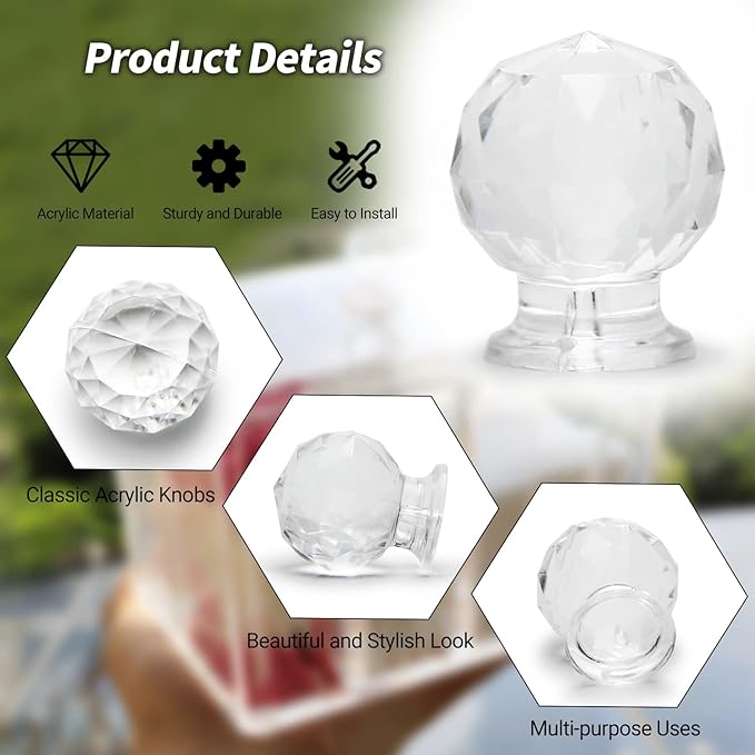MroMax 6Pcs Tiny Pull Handle Round Acrylic Pull Knob Small Size Transparent 2.1x1.7x1.4cm(LxWxH) Need Glue to use