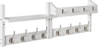 YMYNY 31.5" Coat Rack Wall Mount with Shelf, 4 in 1 Key and Coat Hanger with 12 Metal Hooks, Wall Shelf with Hooks & Mail Holder for Living Room, Bedroom, White, HWS007W-2