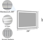 Koonmi 20x28 LED Bathroom Mirror, Backlit + Front Lit, LED Bathroom Mirror with Lights for Wall, 3 Colors, Anti-Fog, Dimmable Brightness, Memory Function, Tempered Glass