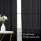 Chyhomenyc Black Sheer Curtains 96 inches Long Window Draperies 2 Panels, Solid Elegant Window Voile Panels/Drapes/Treatment/Backdrop for Bedroom Living Room Wedding Party Decor, 42 Wx96 L, 8FT L