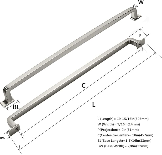 khtumeware | Appliance Handle Pull | Brushed Nickel | 18 in (457 mm) Center-to-Center Drawer Pull | 1 Pack| Kitchen and Bathroom Cabinet Hardware | Furniture Hardware