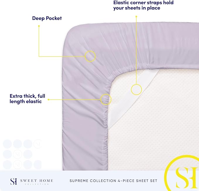 California King Sheet Sets - Breathable Luxury Sheets with Full Elastic & Secure Corner Straps Built In - 1800 Supreme Collection Cal King Deep Pocket Bedding Set, Sheet Set, California King, Lilac