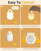 Attivolife Duck Night Light for Kids, Cute Animal Silicone Lamp Touch Control + Dimmable + Timer, USB Rechargeable LED Feeding, Bedside Bedroom Decor Birthday Gifts for Toddler Baby Women