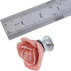 8PCS 1.57" × 1.3" Ceramics Peach Rose with Base Knobs Flower Shaped Pulls for Cupboard Drawer with 2 Kinds of Screws