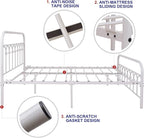 TUSEER Metal Bed Frame Full Size with Vintage Headboard and Footboard Platform Base Wrought Iron Bed Frame (Full, White)
