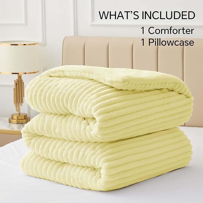 BEDELITE Fleece Twin Comforter Set -Super Soft & Warm Fluffy Transparent Yellow Bedding, Luxury Fuzzy Heavy Bed Set for Winter with 1 Pillow case