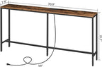 70.9'' Console Table with Power Outlet, Narrow Sofa Table, Industrial Entryway Table with USB Ports, Behind Couch for Entryway, Hallway, Foyer, Living Room, Rustic Brown CTHR18E01Z1