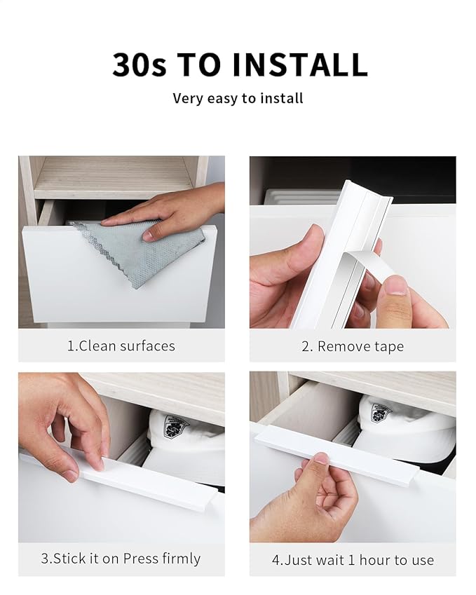 5 Pack 8 inch Self Adhesive Cabinet Pulls - Bright White Adhesive Cabinet Handles - Drawer Pulls - Finger Pulls