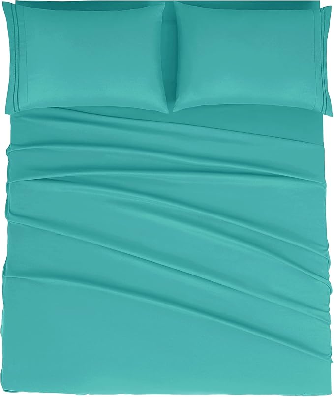 Mejoroom Queen Size Sheet Set - Hotel Luxury 1800 Bedding Sheets & Pillowcases - Deep Pocket Fitted Sheet, Soft, Breathable, Wrinkle & Fade Resistant - 4 Piece (Queen, Teal)