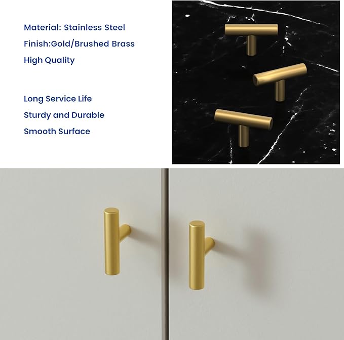 LONTAN 25 Pack Gold Cabinet Knobs Brushed Brass Kitchen Knobs Gold Drawer Knobs Bathroom Cupboard Furniture Hardware 2in Overall Length