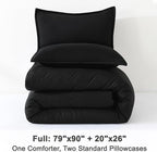Litanika Black Comforter Full Size, 3 Pieces Boho Lightweight Solid Bedding Comforter Set, All Season Fluffy Bed Set (79x90In Comforter & 2 Pillowcases)