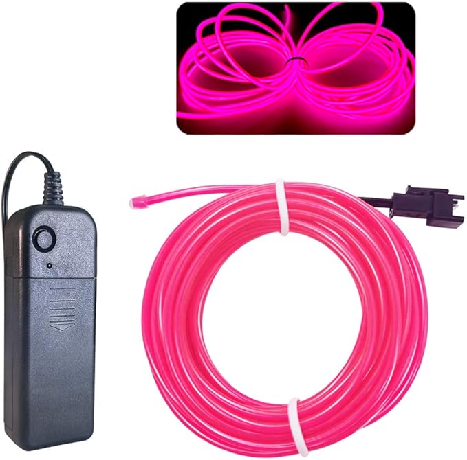 MaxLax EL Wire Pink, 32.8ft/10m Portable Battery Pack Neon Light Strip 360° Cuttable Glowing Rope Lights for Parties, Halloween, DIY Decoration
