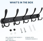 TICONN Wall Mounted Coat Rack, Five Heavy Duty Tri Hooks All Metal Construction for Jacket Coat Hat in Mudroom Entryway (Matte Black, 1-Pack)