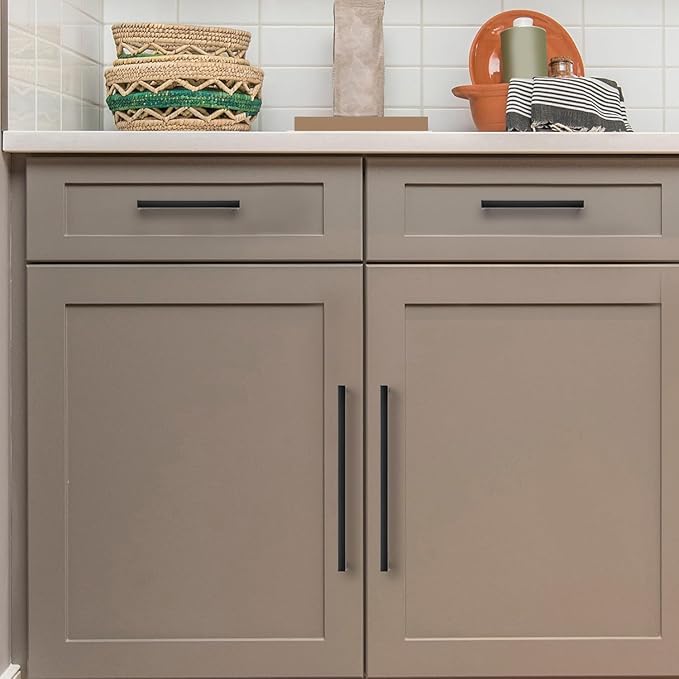Ravinte 10 Pack Solid Kitchen Cabinet Handles Matte Balck Cabinet Pulls Slim Drawer Pulls with 7-1/2 Inch Hole Center Square Bar Kitchen Cabinet Hardware