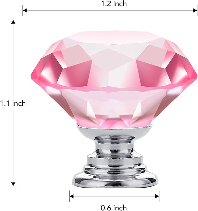 Ravinte 25 Pack Pink Crystal Knobs for Dresser Drawers - 30 mm Glass Cabinet Diamond Shaped Knobs with Silver Base